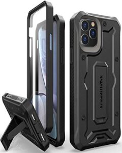 armadillotek vanguard designed for iphone 11 pro case (5.8 inches) military grade full-body rugged with built-in screen protector and kickstand - black