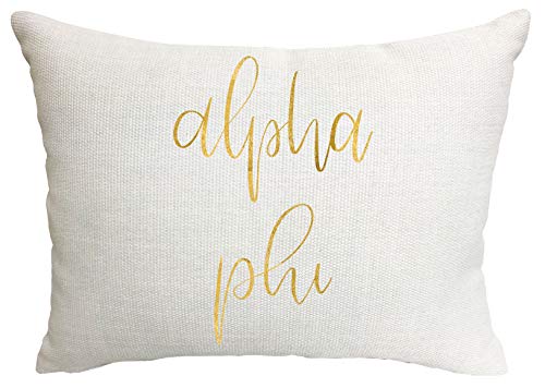 Sorority Shop Alpha Phi Pillow – Gold Script Design, 12" x 16" Lumbar Pillow Sorority