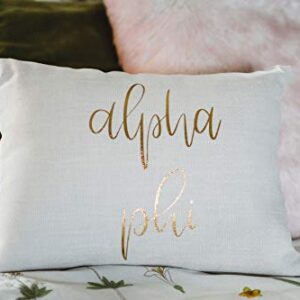 Sorority Shop Alpha Phi Pillow – Gold Script Design, 12" x 16" Lumbar Pillow Sorority