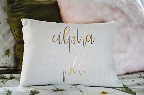 Sorority Shop Alpha Phi Pillow – Gold Script Design, 12" x 16" Lumbar Pillow Sorority