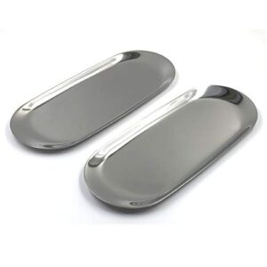 2 pieces stainless steel towel tray storage tray(9 inch) - perfume jewelry cosmetics decorative tray,silver,oval