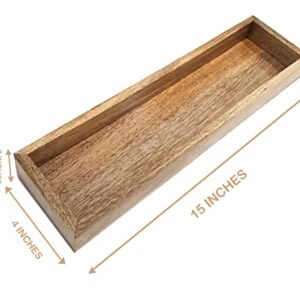Handcrafted Rectangular Long Coffee Table Tray Wooden Serving Platter Trays Centerpiece for Housewarming Brown15 x 4 x 2 inches