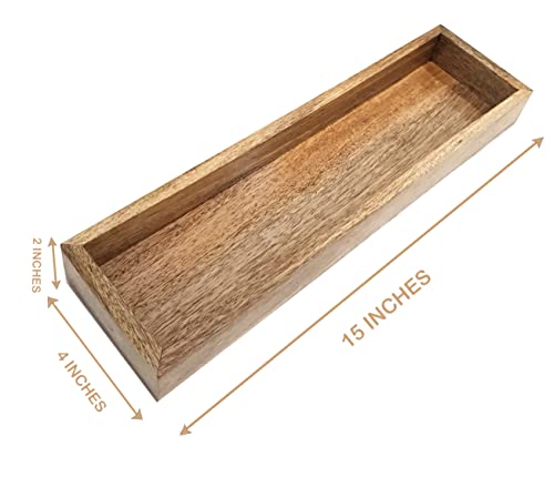 Handcrafted Rectangular Long Coffee Table Tray Wooden Serving Platter Trays Centerpiece for Housewarming Brown15 x 4 x 2 inches