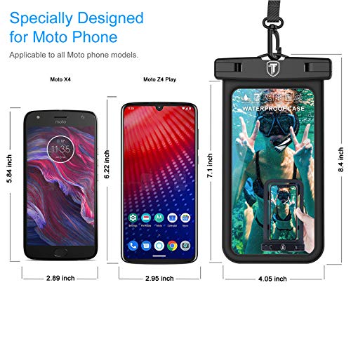 Tiflook Waterproof Pouch Phone Dry Bag Underwater Case for Motorola Moto G Power G Stylus G Play G Fast G7 G6 G5 E 2020 E6 E5 Z4 Z3 Phone Pouch for Beach with Lanyard Neck Strap, Black (2 Pack)