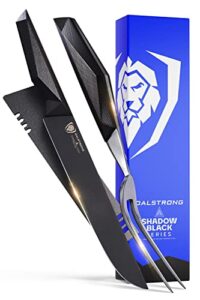 dalstrong carving knife & fork set - 9" blade - shadow black series - black titanium nitride coated - high carbon - 7cr17mov-x vacuum treated steel- sheath - nsf certified