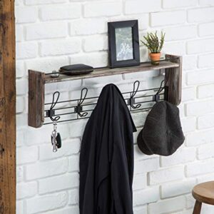 J JACKCUBE DESIGN Rustic Wall Mounted Coat Rack 5 Hooks Wood Floating Shelf Entryway Hanger for Hat, Small Bag, Key, Kids Backpack Leash Decorative Organizer -MK508A