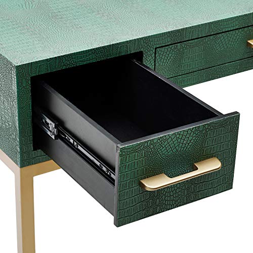 Southern Enterprises Carabelle Desk, Textured Emerald Alligator, Gold
