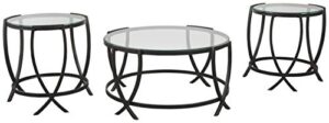 signature design by ashley tarrin contemporary glass top round 3-piece table set, includes coffee table and 2 end tables, black