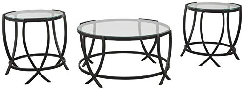 Signature Design by Ashley Tarrin Contemporary Glass Top Round 3-Piece Table Set, Includes Coffee Table and 2 End Tables, Black