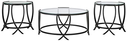 Signature Design by Ashley Tarrin Contemporary Glass Top Round 3-Piece Table Set, Includes Coffee Table and 2 End Tables, Black