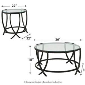 Signature Design by Ashley Tarrin Contemporary Glass Top Round 3-Piece Table Set, Includes Coffee Table and 2 End Tables, Black