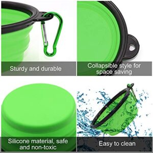 Dog Bowl, 2 Pack Collapsible Water Bowls for Cats, Portable Pet Feeding Watering Dish for Walking Parking Traveling with 2 Carabiners (Small, Blue+Green)