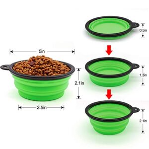 Dog Bowl, 2 Pack Collapsible Water Bowls for Cats, Portable Pet Feeding Watering Dish for Walking Parking Traveling with 2 Carabiners (Small, Blue+Green)