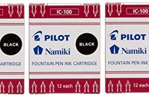 PILOT Namiki IC100 Fountain Pen Ink Cartridges, 12 Per Pack (Pack of 36, Black)