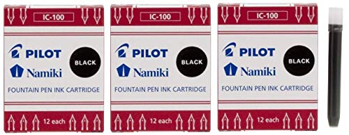 PILOT Namiki IC100 Fountain Pen Ink Cartridges, 12 Per Pack (Pack of 36, Black)