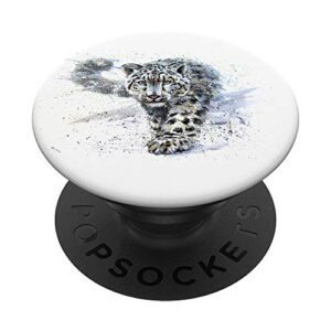 snow leopard watercolor white popsockets popgrip: swappable grip for phones & tablets