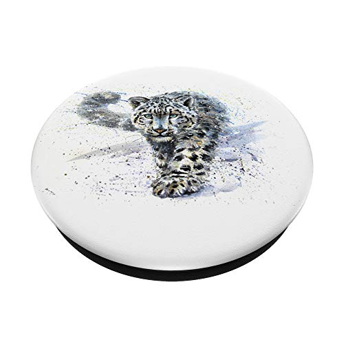 Snow Leopard Watercolor White PopSockets PopGrip: Swappable Grip for Phones & Tablets