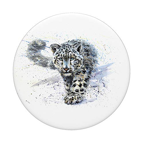 Snow Leopard Watercolor White PopSockets PopGrip: Swappable Grip for Phones & Tablets