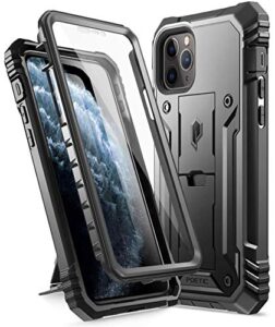 poetic iphone 11 pro rugged case with kickstand, full-body dual-layer shockproof protective cover, built-in-screen protector, revolution series, for apple iphone 11 pro (2019) 5.8 inch, black