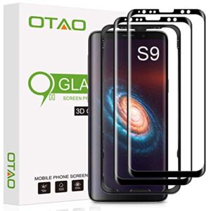 otao (2 pack) galaxy s9 screen protector tempered glass, 3d curved dot matrix [full screen coverage] glass screen protector for samsung galaxy s 9 with installation tray [case friendly]