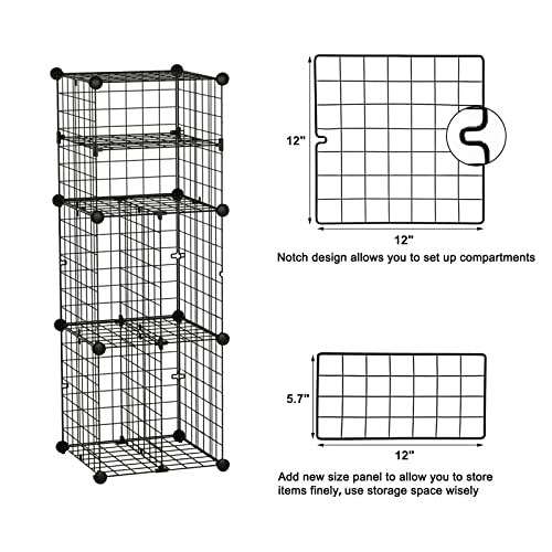 C&AHOME Wire Cube Storage, Wire Grids Organizer Unit with Large and Small Dividers, Metal C Grids Shelving, Storage Bins, Ideal for Closet Cabinet, Bedroom, Living Room, Office, Dormitory, Black