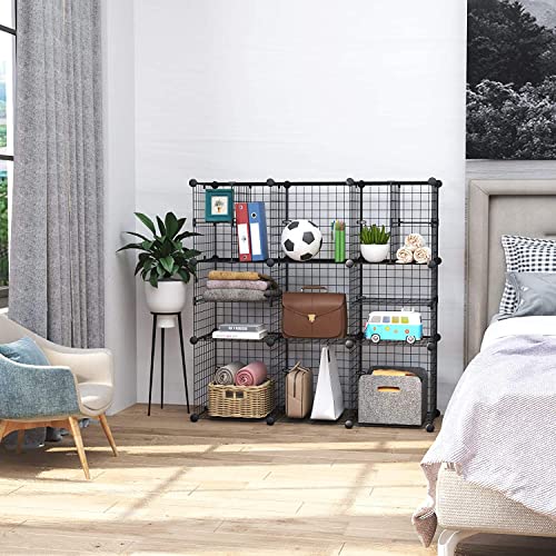 C&AHOME Wire Cube Storage, Wire Grids Organizer Unit with Large and Small Dividers, Metal C Grids Shelving, Storage Bins, Ideal for Closet Cabinet, Bedroom, Living Room, Office, Dormitory, Black