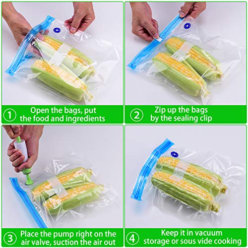 Sous Vide Bags 30 Reusable Vacuum Food Storage Bags for Sous Vide, 3 Sizes Large Sous Vide Bags with Pump, 4 Sous Vide Bag Clips for Food Storage and Chefsteps, Anova, Joule, Wancle Sous Vide Cooking