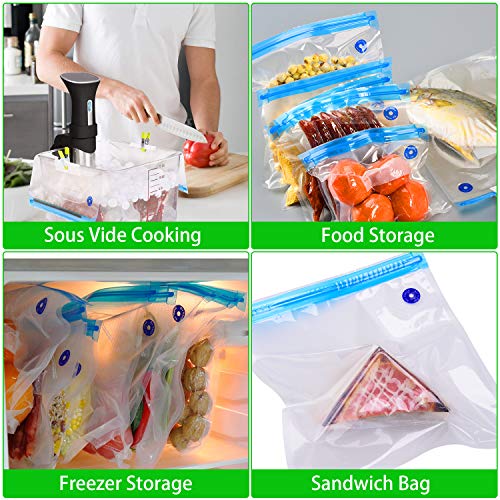 Sous Vide Bags 30 Reusable Vacuum Food Storage Bags for Sous Vide, 3 Sizes Large Sous Vide Bags with Pump, 4 Sous Vide Bag Clips for Food Storage and Chefsteps, Anova, Joule, Wancle Sous Vide Cooking