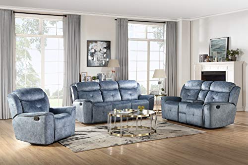 ACME Mariana Loveseat w/Console (Motion) - - Silver Blue Fabric