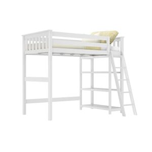 Max & Lily High Loft Bed, Twin Bed Frame For Kids With Bookcase, White