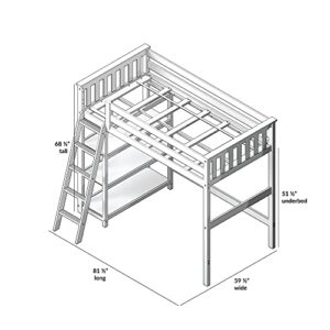 Max & Lily High Loft Bed, Twin Bed Frame For Kids With Bookcase, White