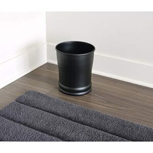 iDesign Olivia Metal Wastebasket, Small Round Plastic Vintage Trash Can for Bathroom, Bedroom, Dorm, College, Office - Matte Black, Waste Can