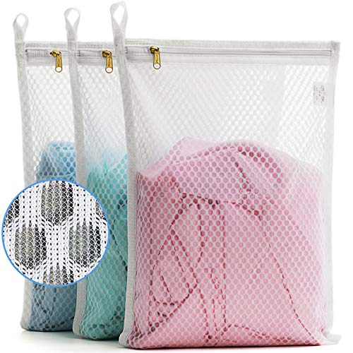 TENRAI 3 Pack (3 S) Delicates Laundry Bags, Socks Fine Mesh Wash Bag for Underwear, Lingerie, Bra, Boxer, Use YKK Zipper, Have Hanger Loops Small Openings (S Grade, QS)