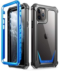 iphone 11 pro case, poetic full-body hybrid shockproof rugged clear bumper cover, built-in-screen protector, guardian series, case for apple iphone 11 pro (2019) 5.8 inch, blue/clear