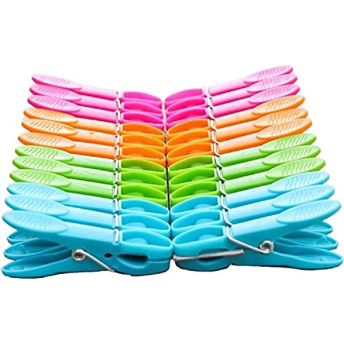 24pcs Assorted Color Large Plastic Clothespins Windproof Hanger Clothes Peg Clip Pins Drying Line Pegs, Air-Drying Clothing Pin Set Utility Clip