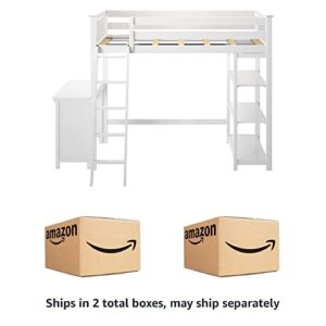 Max & Lily High Loft Bed, Twin Bed Frame for Kids With Bookcase and Desk, White