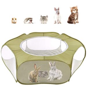 pawaboo small animals playpen, waterproof small pet cage tent with large breathable cover, pop-up & foldable indoor/outdoor fence for kitten/puppy/guinea pig/rabbits/hamster/hedgehogs, avocado green