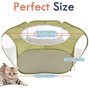 Pawaboo Small Animals Playpen, Waterproof Small Pet Cage Tent with Large Breathable Cover, Pop-up & Foldable Indoor/Outdoor Fence for Kitten/Puppy/Guinea Pig/Rabbits/Hamster/Hedgehogs, Avocado Green