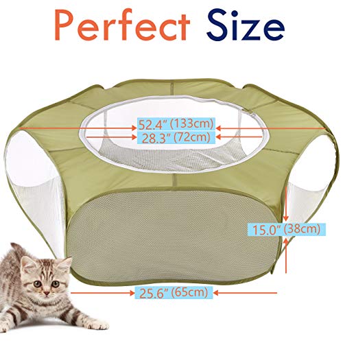 Pawaboo Small Animals Playpen, Waterproof Small Pet Cage Tent with Large Breathable Cover, Pop-up & Foldable Indoor/Outdoor Fence for Kitten/Puppy/Guinea Pig/Rabbits/Hamster/Hedgehogs, Avocado Green