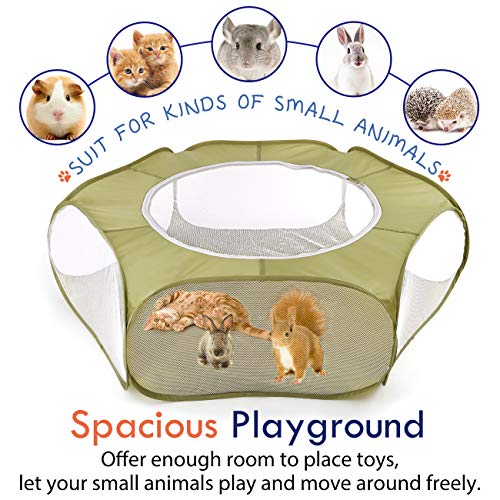 Pawaboo Small Animals Playpen, Waterproof Small Pet Cage Tent with Large Breathable Cover, Pop-up & Foldable Indoor/Outdoor Fence for Kitten/Puppy/Guinea Pig/Rabbits/Hamster/Hedgehogs, Avocado Green