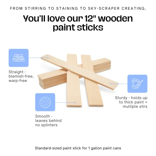 12 Inch Paint Sticks, Box of 25 Hardwood Paint Stirrers, Wood Mixing Paddles for Epoxy or Resin, Garden or Library Markers by Woodpeckers