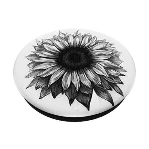 Black and White Sunflower Cute Women Kids Boys Girl Gift PopSockets Swappable PopGrip