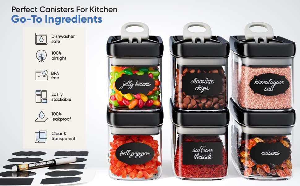 Chef's Path Airtight Food Storage Containers (Set of 6/1.5L) for Kitchen & Pantry Organization - Clear Plastic Canisters for Cookies, Herbs, Spices, Dry Food Storage - Snack Containers with Lock Lids