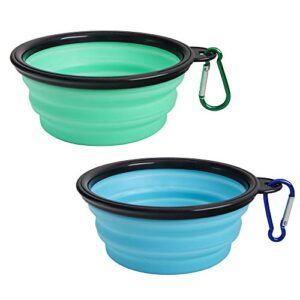 SLSON Collapsible Pet Bowl Dog Bowls 2 Pack, Portable Silicone Pet Feeder, Foldable Expandable for Dog/Cat Food Water Feeding, Travel Bowl for Camping (Light Blue+Light Green)