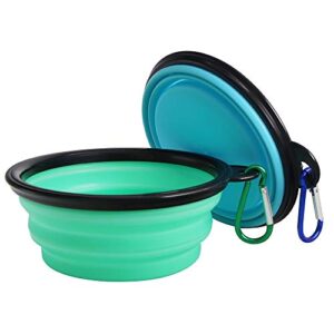 SLSON Collapsible Pet Bowl Dog Bowls 2 Pack, Portable Silicone Pet Feeder, Foldable Expandable for Dog/Cat Food Water Feeding, Travel Bowl for Camping (Light Blue+Light Green)