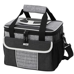mier large soft cooler bag insulated lunch box bag picnic cooler tote with dispensing lid, multiple pockets, 18 can(black and grey)