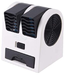 bxt portable air conditioner fan dual bladeless safe mini personal fan battery powered/usb recharging table desktop fan drawer frgance perfume oil misting fan cooling cooler indoor/outdoor use