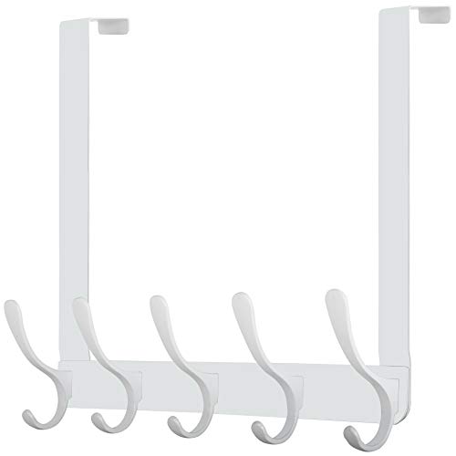 WEBI Over The Door Hook 5 Coat Hooks,Over The Door Towel Rack,Door Hanger Over Door Coat Rack for Hanging Towels,Clothes,Back of Bathroom,White