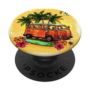 hawaiian vibes - mini van - surf board - palm trees - hippie popsockets popgrip: swappable grip for phones & tablets