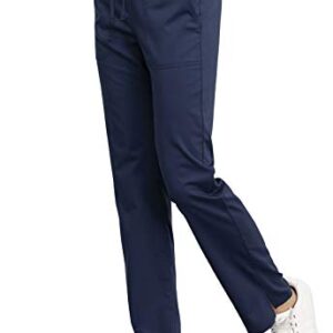 Cherokee Women Scrubs Pant Workwear Revolution Mid Rise Straight Leg Drawstring WW005, L, Navy